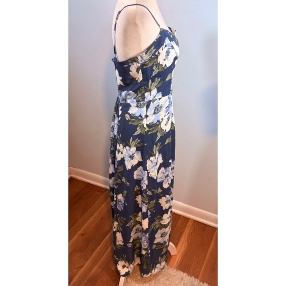 Abercrombie & Fitch Floral Maxi Dress Size M Smocked Back Spaghetti Strap Navy - Picture 7 of 9